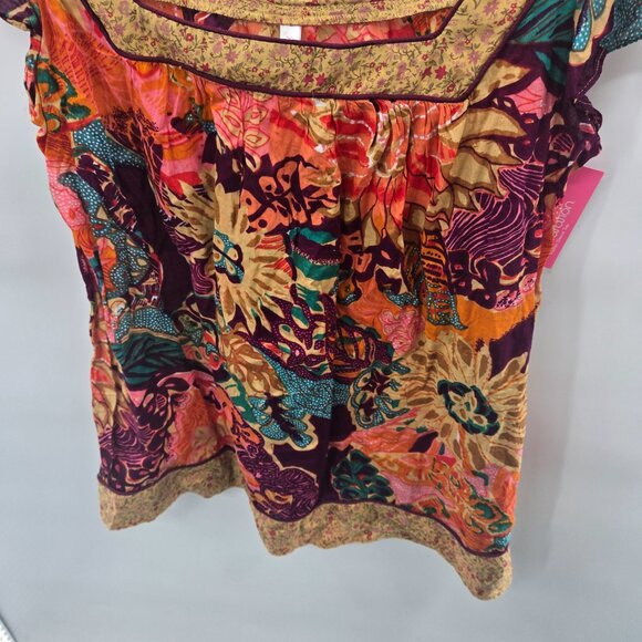 Xhilaration 2007 Y2K Boho Flutter Sleeve 100% Cotton Blouse Size Large - Picture 3 of 14